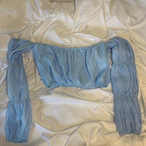 Mboutique Tops - 2/$25 Baby blue off shoulder Long Sleeve crop top